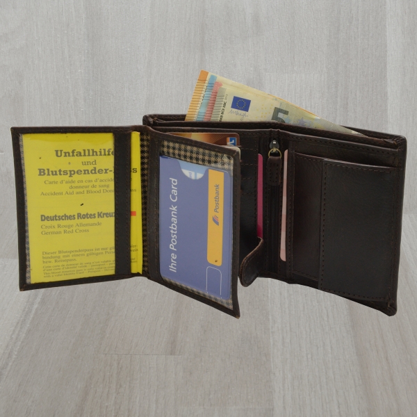 Herrengeldbörse Flügel Druck Hochformat Echt Leder Dunkelbraun mit RFID Schutz
